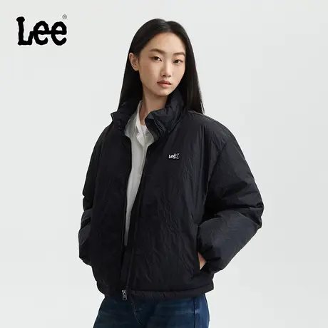 Lee25秋冬新品舒适版立领裂纹图案小Logo徽标黑色女羽绒服休闲潮图片