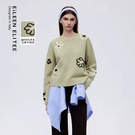 朗姿欧洲EiLEEN ELITEE纯羊毛钩花毛针织衫气质百搭优雅通勤毛衣图片