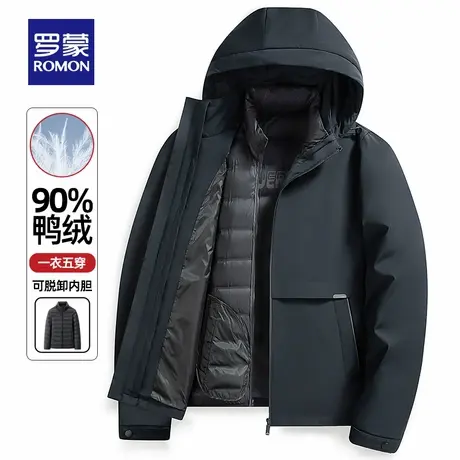 【牛奶丝+可拆卸内胆】罗蒙男士羽绒服2025冬季新款保暖连帽外套商品大图