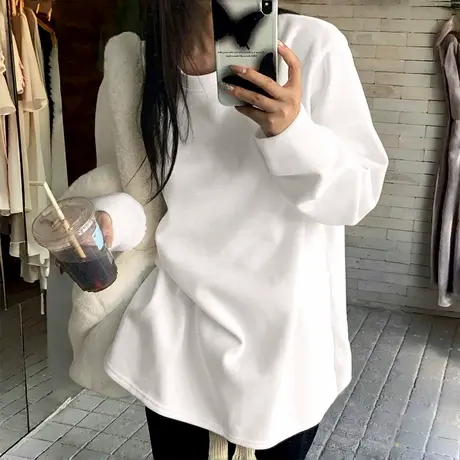 KV真维斯打底衫女内搭加绒磨毛t恤冬季2025新款宽松圆领长袖上衣商品大图