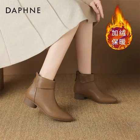达芙妮棕色高跟靴子2025新款女秋冬短靴女春秋单靴韩系小踝靴加绒商品大图