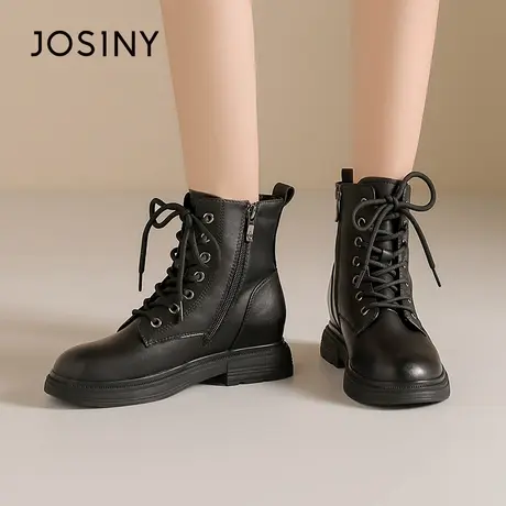 Josiny/卓诗尼黑色马丁靴女英伦风系带短靴平底百搭靴子青年休闲商品大图