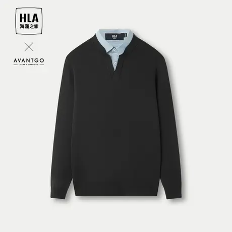 HLA/海澜之家轻商务经典系列针织衫23秋冬新双领设计含羊毛毛衣男商品大图