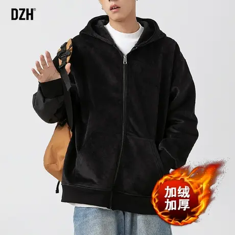 男士加绒加厚运动外套男秋冬款秋装上衣2023年新款美式休闲连帽衫商品大图