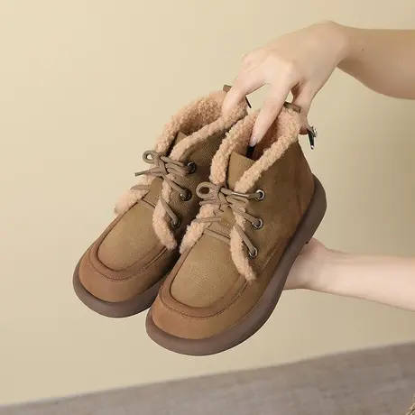 马丁靴女2023新款秋款平底鞋大码女靴41一43头层牛皮3厘米短靴女商品大图