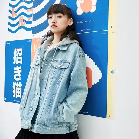 唐狮秋季连帽牛仔外套女ins潮新款小众超好看复古休闲上衣商品大图