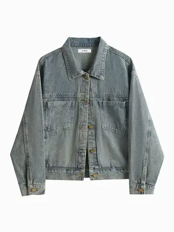秋季新款美式复古水洗做旧牛仔外套女宽松设计感小众百搭夹克短款图片