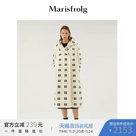 玛丝菲尔羽绒服冬季新款花色直筒时尚连帽羽绒大衣商品大图