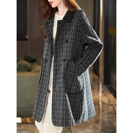 宝诗黎2024春秋季新款翻领气质大衣开衫女中长款双排扣宽松外套商品大图