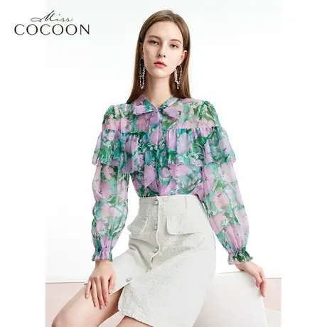 MISSCOCOON法式碎花雪纺衬衫女2023新款春季设计感小众别致薄上衣商品大图