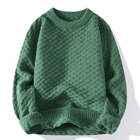 秋冬季新品扭花格子长袖针织衫t恤男圆领毛衣套头高级感韩版毛衣图片