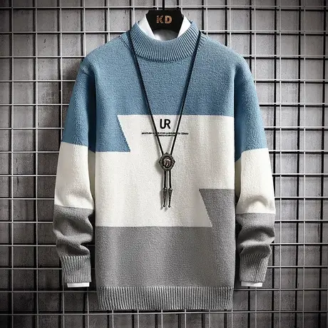 半高领毛衣男秋冬季加绒加厚2025新款软糯针织衫男士线衣学生外套商品大图