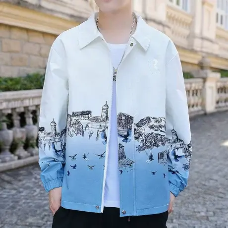 外套男士春秋季2023新款潮牌夹克男潮流韩版炸街痞帅气渐变色衣服商品大图