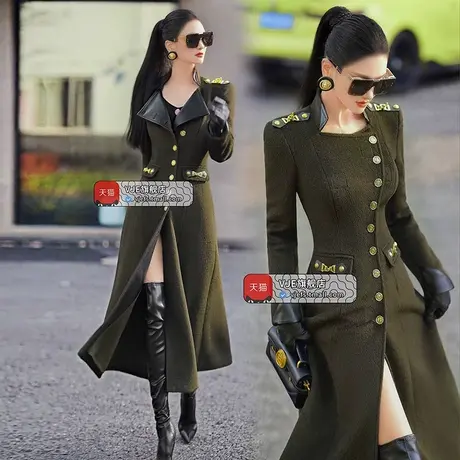 绵羊毛43%+羊驼毛18%重工长款大衣冬季新款气质干练毛呢外套商品大图