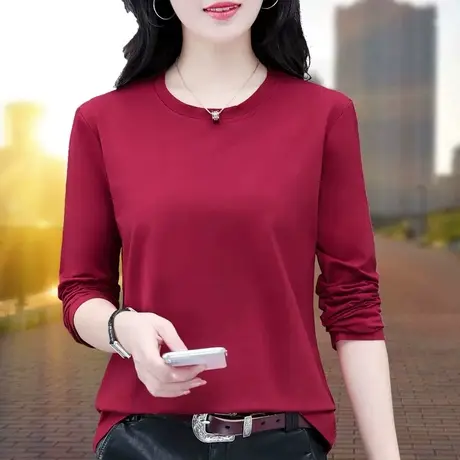 纯棉长袖t恤女春秋薄款中年妈妈 中老年上衣2023新款体恤大码丅恤图片