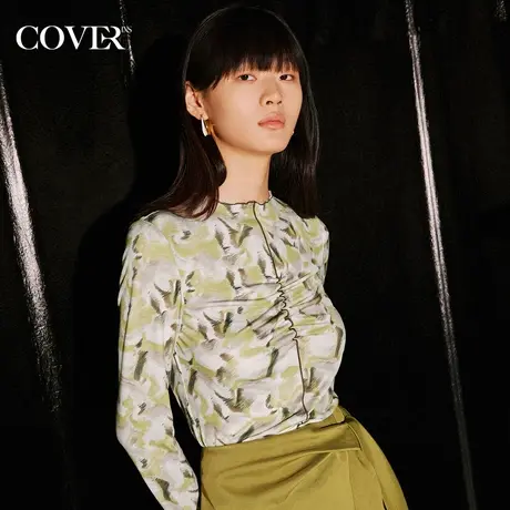 COVER秋季小立领抽褶弹力针织衫商品大图