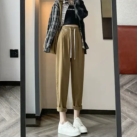 哈伦老爹裤女春秋2023新款直筒宽松高腰显瘦九分萝卜休闲工装裤子图片