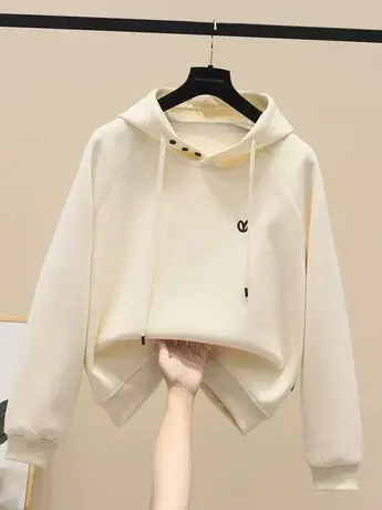 气质连帽卫衣女装欧货2023春秋季新款时尚减龄港味chic插肩袖上衣商品大图