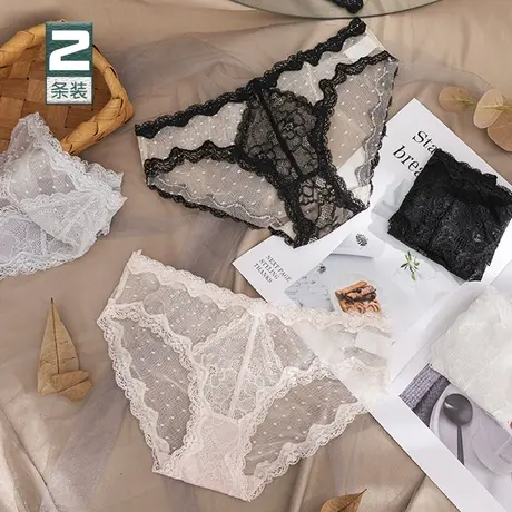 法式蕾丝性感内裤女无痕日系网纱点点透气纯棉裆三角打底短裤夏薄商品大图