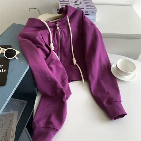 品质牛货/短款拉链卫衣女春秋薄款新款韩版学生宽松高腰拉链开衫商品大图