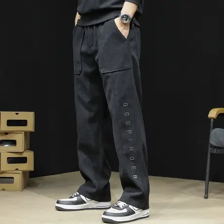 黑色休闲裤男士直筒裤子春秋款宽松阔腿潮牌大码2024新款弹力男裤商品大图