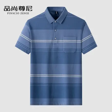 【透气亲肤】男士短袖珠地棉网眼T恤撞色条纹休闲POLO衫爸爸夏装商品大图