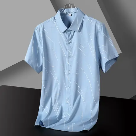 夏季薄款竹纤维衬衣男士短袖商务休闲中青年夏季免烫半袖条纹衬衫商品大图