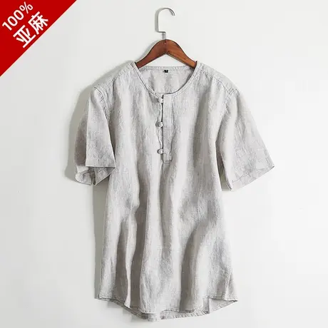 断码99元/件圆领t恤男中国风亚麻薄款夏季短袖上衣男士复古体恤衫图片