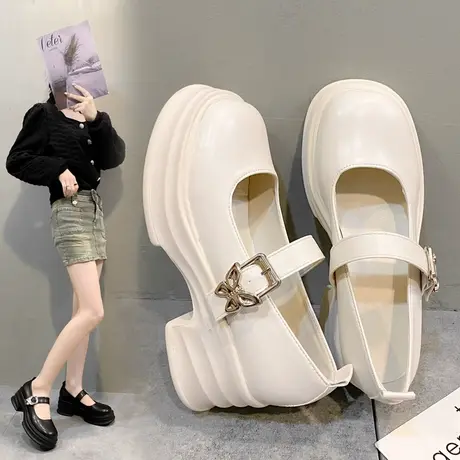 圆头黑色百搭玛丽珍小皮鞋女2023新款粗跟纯色日系jk校园风单鞋图片