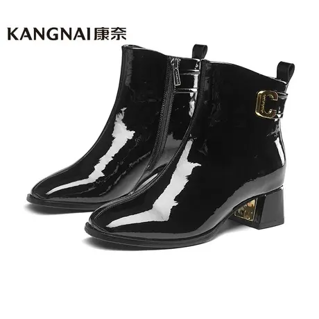 康奈女靴商场同款冬季新款粗跟气质时装靴圆头耐磨时尚靴11138014图片