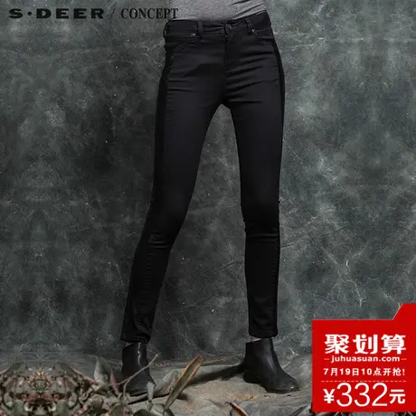 sdeer圣迪奥女装弹力质感拼接修身长裤S15380804商品大图
