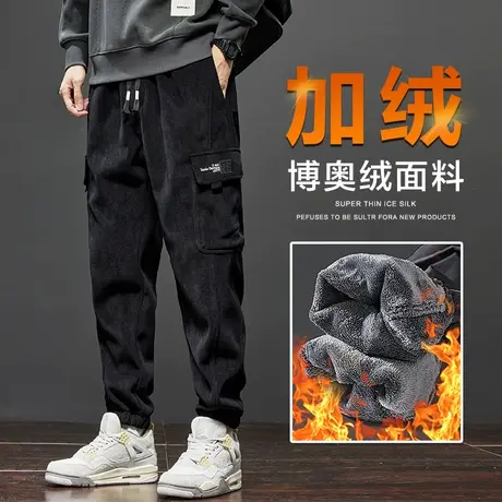 秋冬款灯芯绒束脚运动卫裤冬季2024新款男生加绒加厚保暖休闲裤子商品大图
