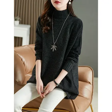 毛衣女冬季加厚2023年新款宽松外穿洋气内搭烫钻半高领打底针织衫图片