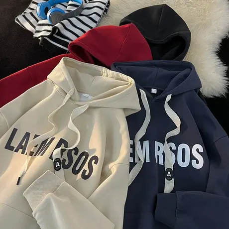 纯棉重磅连帽美式卫衣男春秋季2024新款复古加绒加厚宽松外套潮牌图片