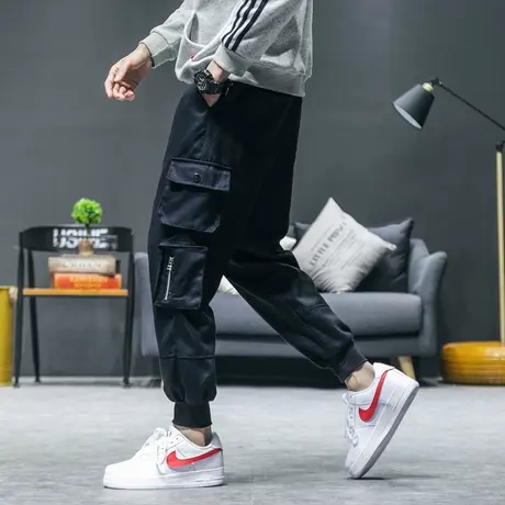 ins工装裤男潮牌束脚宽松休闲多口袋夏季薄款韩版潮流九分哈伦裤图片