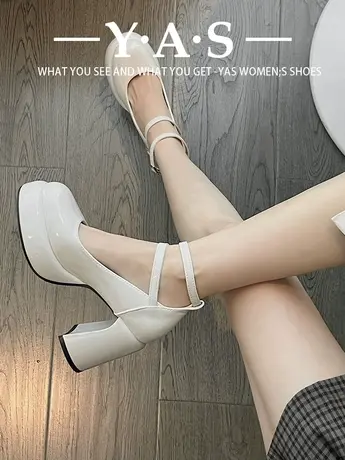 玛丽珍女鞋2024年秋冬季新款高跟百搭ins仙女风高级绑带粗跟单鞋商品大图