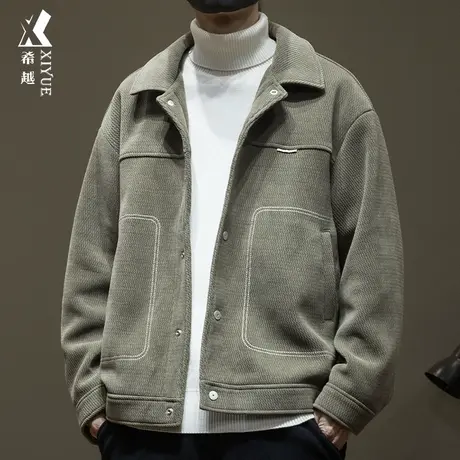 希越毛呢外套男2023冬季新款保暖加厚宽松大码高级感男士翻领夹克商品大图