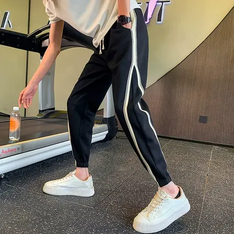 春秋季痞帅条纹卫衣潮流百搭小脚2023新款运动男裤潮牌裤子休闲裤商品大图