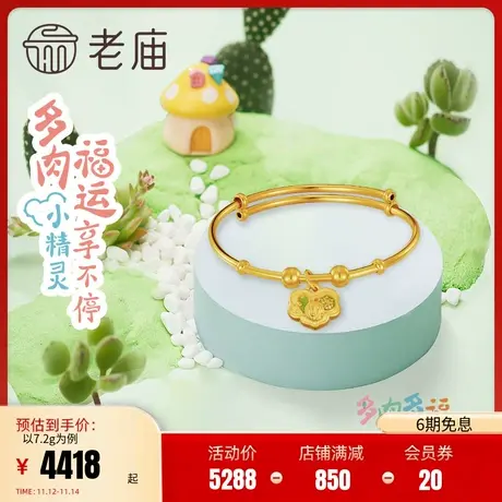 老庙黄金5D足金多肉多福如意珐琅推拉宝宝童手镯生石花熊童子商品大图