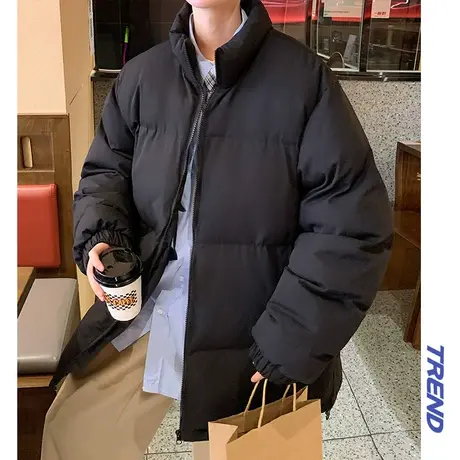 棉服男秋冬高街oversize纯色外套保暖宽松棉袄ins潮牌棉衣面包服商品大图