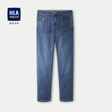 HLA/海澜之家冰氧吧弹力牛仔裤春夏新款凉感洗水工艺直筒裤子男士图片