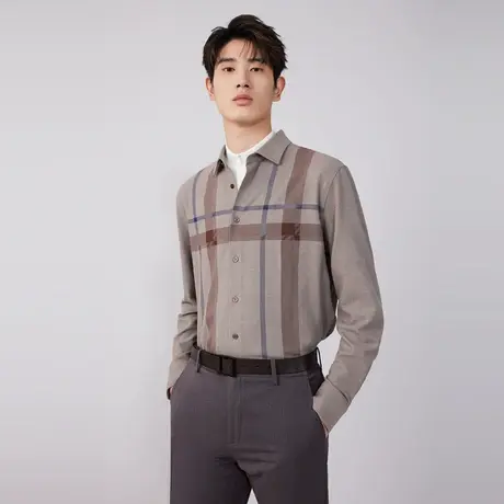 红豆长袖衬衫男2025春季新品条纹休闲青年潮流度假风微弹男士衬衣商品大图