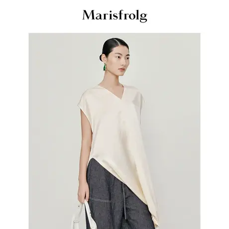 【顺滑垂坠系列】玛丝菲尔衬衫春季新款铜氨丝V领宽松开衩百搭商品大图