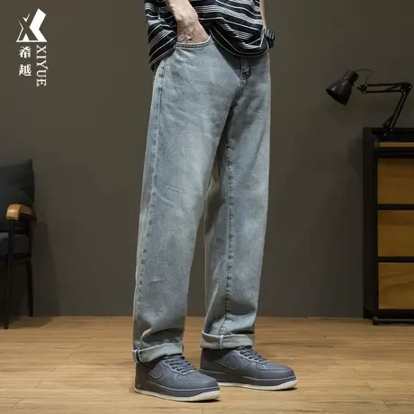 希越复古做旧直筒牛仔裤男2024潮牌春季新款宽松大码男士休闲长裤商品大图