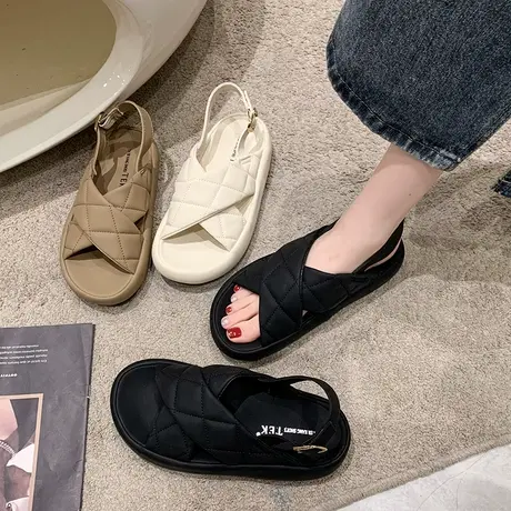 凉鞋女2024年新款夏季女鞋平底网红超火配裙子爆款软底休闲沙滩鞋商品大图