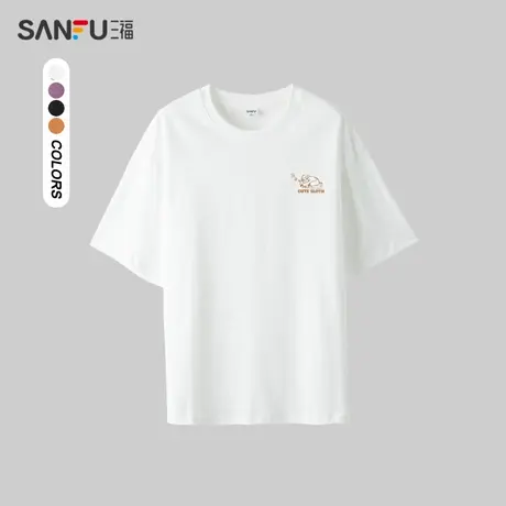 三福2024夏季男士趣味印花短T恤 休闲美式落肩圆领上衣483232图片