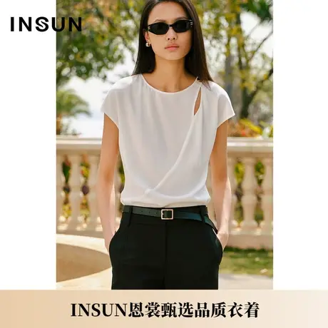 INSUN恩裳夏季弧形结构镂空顺滑三醋酸上衣商品大图
