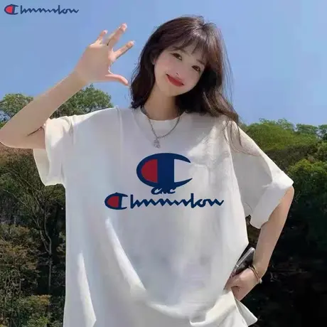 日版正品卖萌冠军纯棉短袖t恤女宽松休闲夏季简约字母印花圆领潮图片