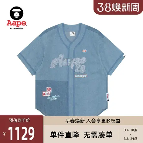 Aape女装春夏猿颜徽章字母贴布拼接牛仔休闲宽松短袖衬衫8488XXM商品大图