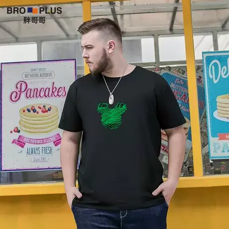 胖哥哥纯棉大码短袖T恤男加肥加大宽松胖子肥佬运动衫半袖男士T恤商品大图